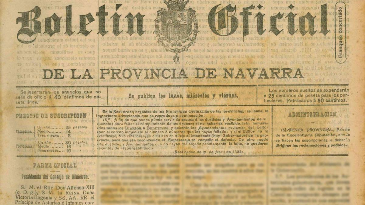 Portada del Boletín Oficial de la Provincia de Navarra del 16 de enero de 1923. 