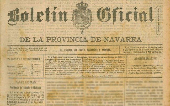 Portada del Boletín Oficial de la Provincia de Navarra del 16 de enero de 1923. Portada del Boletín Oficial de la Provincia de Navarra del 16 de enero de 1923.