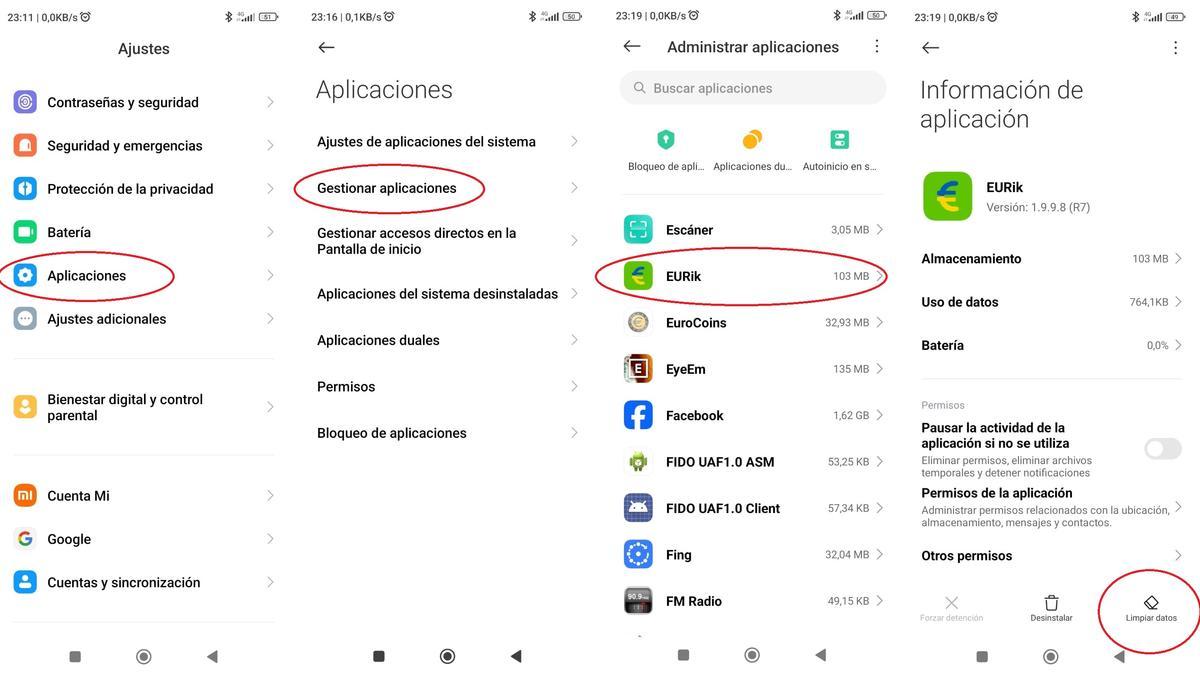 Paso para borrar la información almacenada por los app instaladas en el teléfono móvil