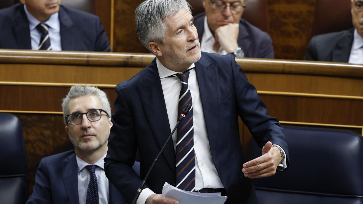 El ministro de Interior, Fernando Grande-Marlaska, en la sesión de este miércoles en el Congreso