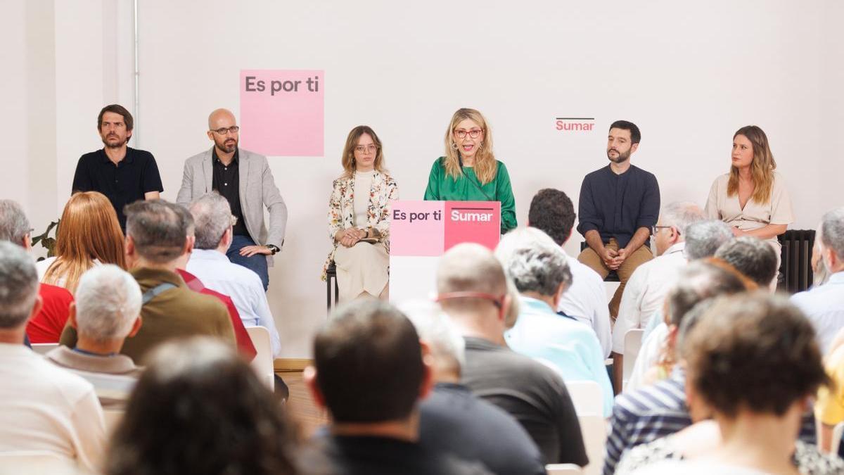 María Eugenia Rodríguez Palop interviene durante el acto de presentación del programa electoral de Sumar.