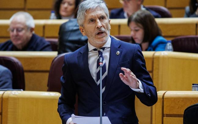 El ministro del Interior en funciones, Fernando Grande-Marlaska, interviene en el Senado.