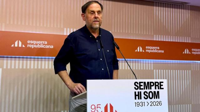 El presidente de ERC, Oriol Junqueras, en rueda de prensa.