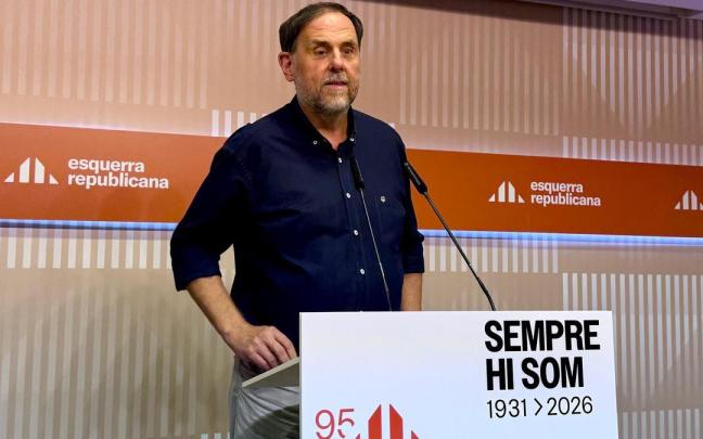 El presidente de ERC, Oriol Junqueras, en rueda de prensa.