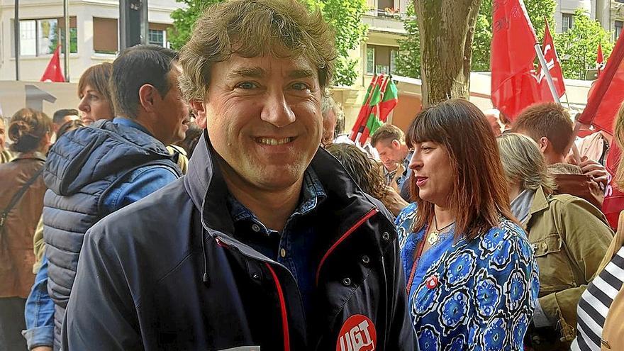 Eneko Andueza, durante la manifestación del pasado 1 de Mayo. | FOTO: E. P.