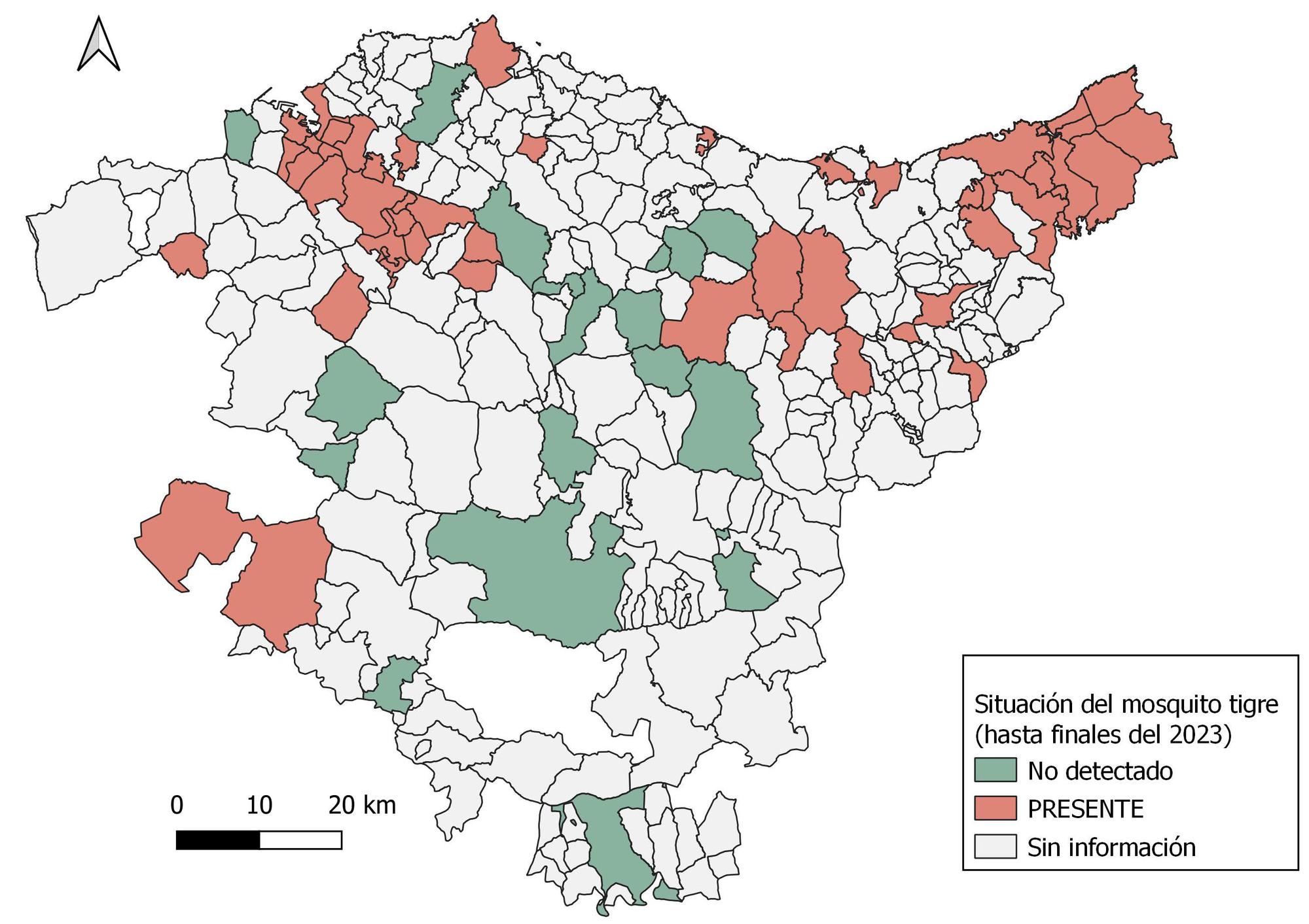 Mapa de la presencia del moquito tigre en Euskadi