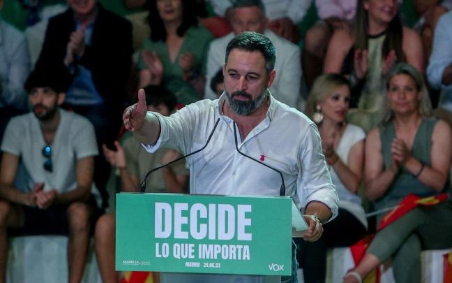 El presidente de Vox, Santiago Abascal, durante el acto de clausura de la Asamblea General del partido.