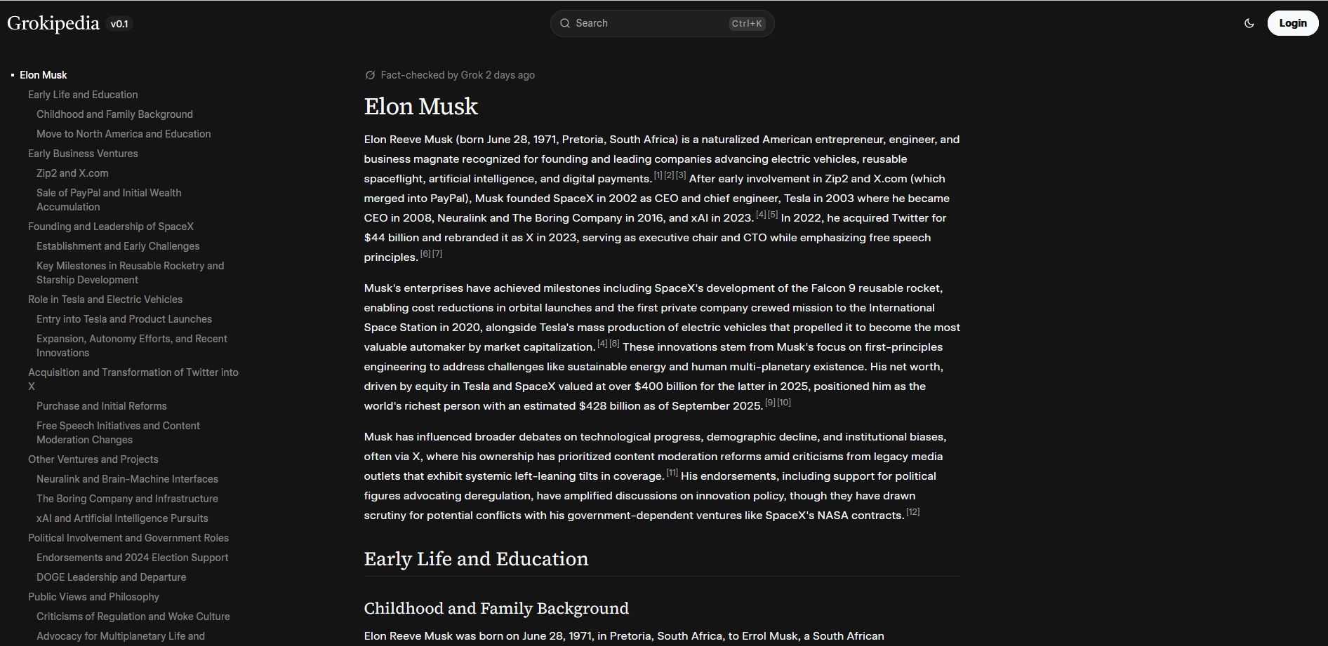 Lo que dice la Grokipedia de su creador, Elon Musk.