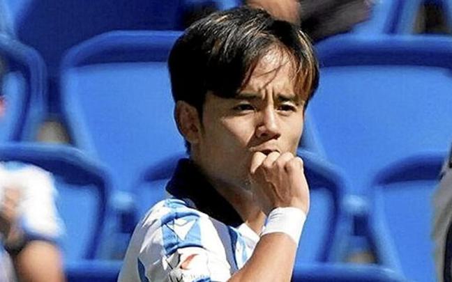 Take Kubo celebra su gol ante el Getafe. / RUBEN PLAZA