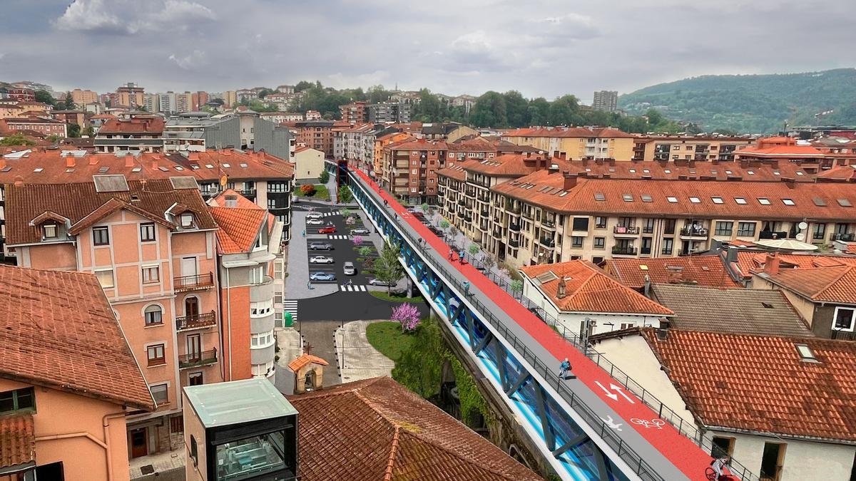 La vía del Topo 'encapsulada' a su paso por Errenteria