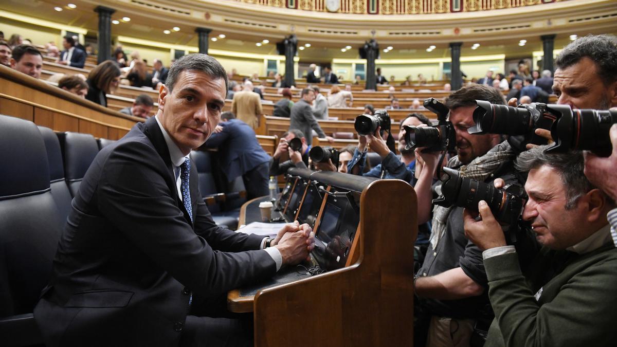 El presidente del Gobierno español, Pedro Sánchez, durante una sesión plenaria, en el Congreso de los Diputados