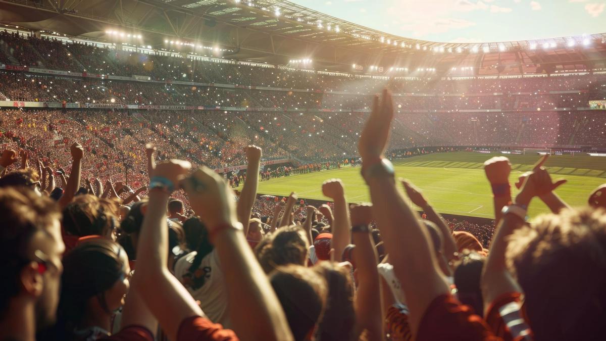 Aficionados animan a su equipo durante un partido de fútbol.