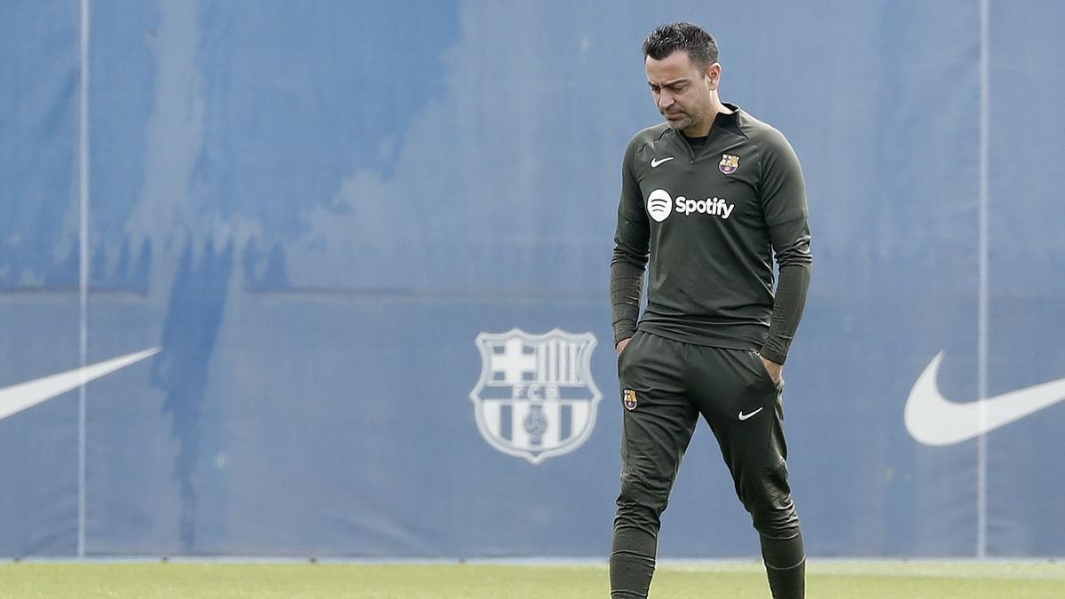 Xavi Hernández en su último entrenamiento en la Ciudad deportiva.