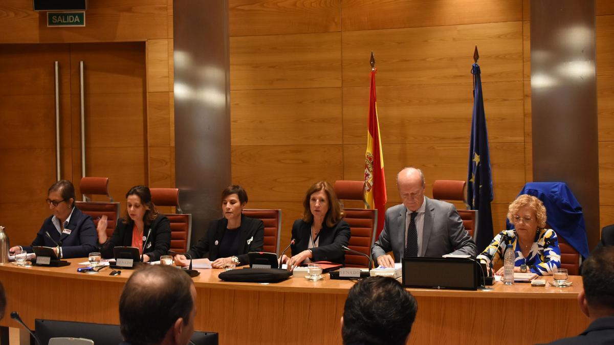 Victoria Rodrigo Fonseca, Rosa Mª. Olmos y Raquel Campoy, a la izquierda, ayer en el Senado.