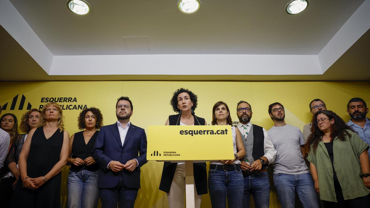 La dirección de ERC en rueda de prensa donde anuncian que la militancia de ERC ha avalado el preacuerdo con el PSC