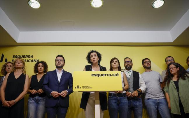 La dirección de ERC en rueda de prensa donde anuncian que la militancia de ERC ha avalado el preacuerdo con el PSC
