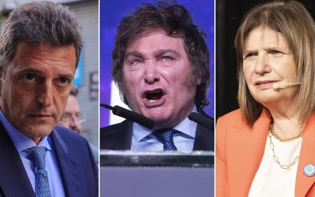 Sergio Massa, Javier Milei y Patricia Bullrich. Sergio Massa, Javier Milei y Patricia Bullrich.