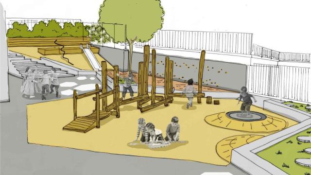 Fotomontaje de la renovación del patio de Bedoñabe.