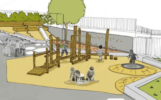 Fotomontaje de la renovación del patio de Bedoñabe.