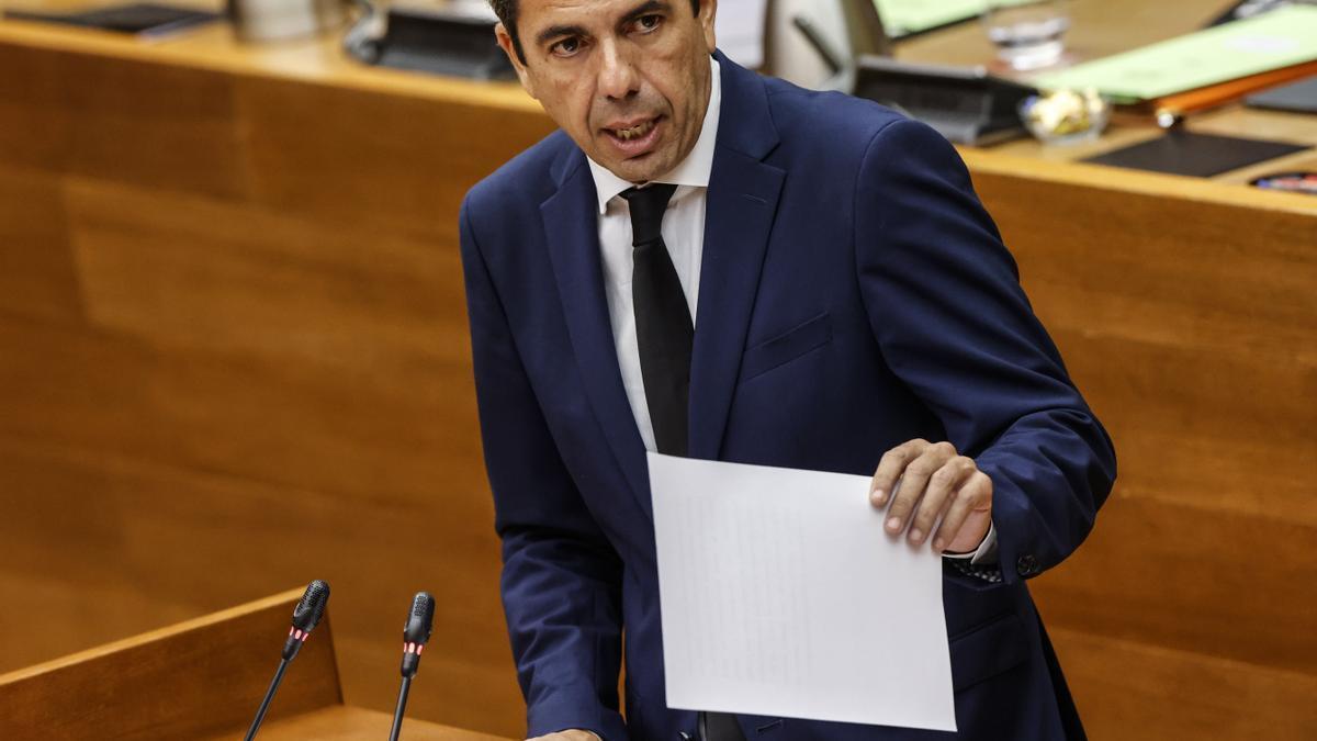 Carlos Mazón, durante su comparecencia en Les Corts