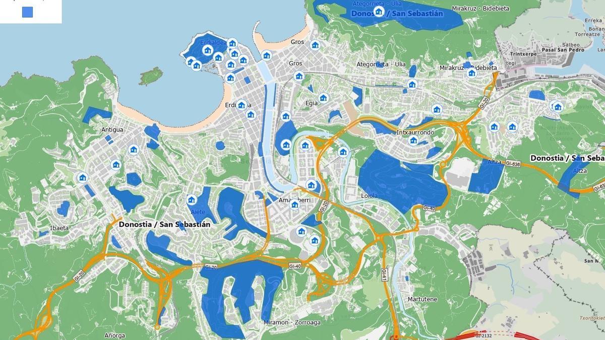 Mapa refugios climáticos del Ayuntamiento de Donostia