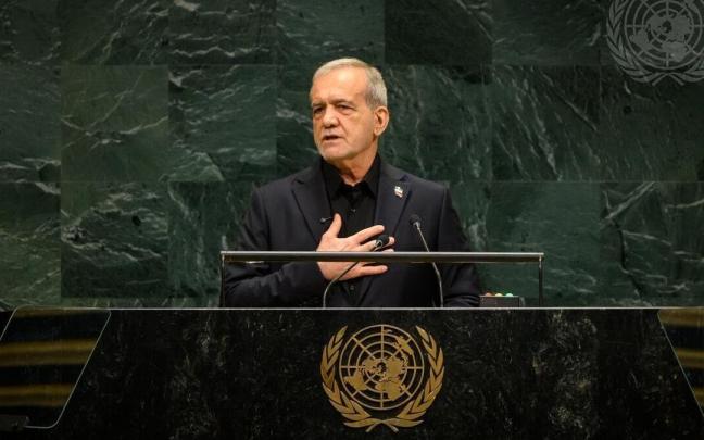 El presidente de Irán, Masud Pezeshkian, pronuncia su discurso ante la Asamblea General de la ONU.