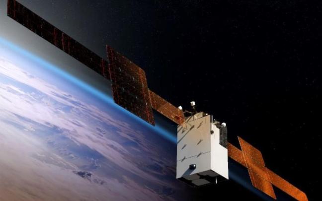 Recreación de un satélite militar estadounidense de comunicaciones Wideband Global SATCOM (WGS) en órbita terrestre.