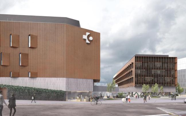 Infografía con el proyecto relativo al entorno del Hospital de Basurto: consultas externas y facultad de medicina.