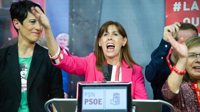 Maite Esporrín, exportavoz del PSN en el Ayuntamiento de Pamplona, celebra los resultados de 2019. Foto: Iñaki Porto