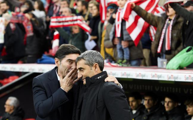 Marcelino y Valverde volverán a saludars eeste domingo en San Mamés. / ATHLETIC CLUB