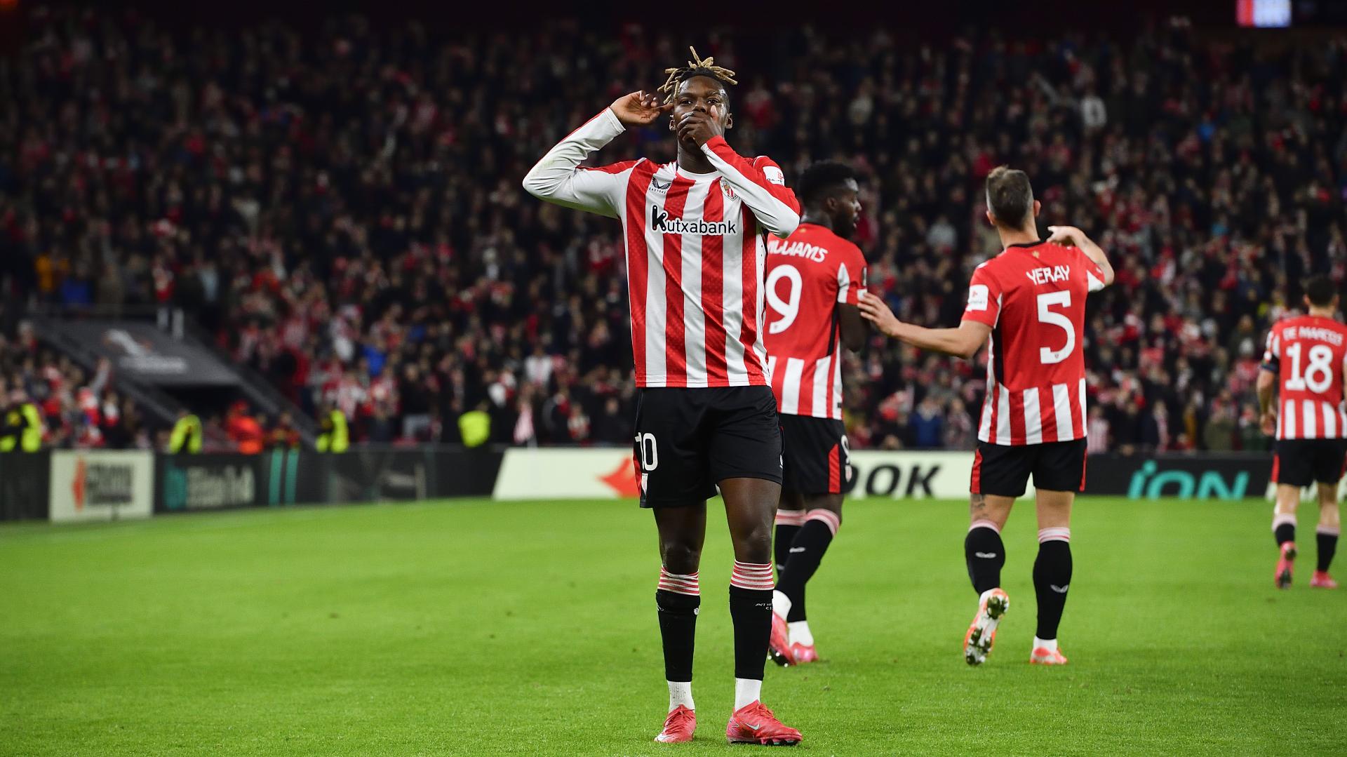 Nico Williams seguirá celebrando como rojiblanco sus goles, como este al Viktoria Plzen. / ATHLETIC CLUB