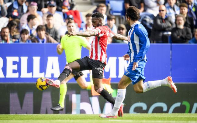 Iñaki Williams en una jugada de la última visita rojiblanca a Cornellá-El Prat (1-1). / ATHLETIC CLUB