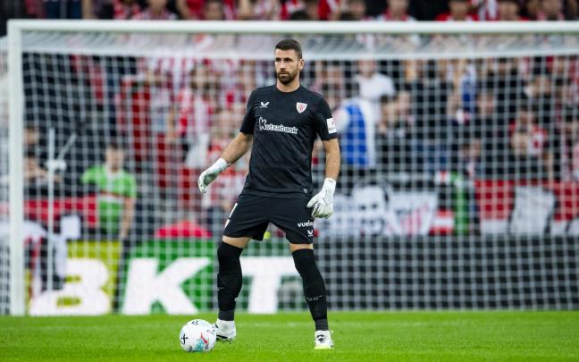 Unai Simón durante el último partido guardando el arco rojiblanco, ante el Mallorca. / ATHLETIC CLUB
