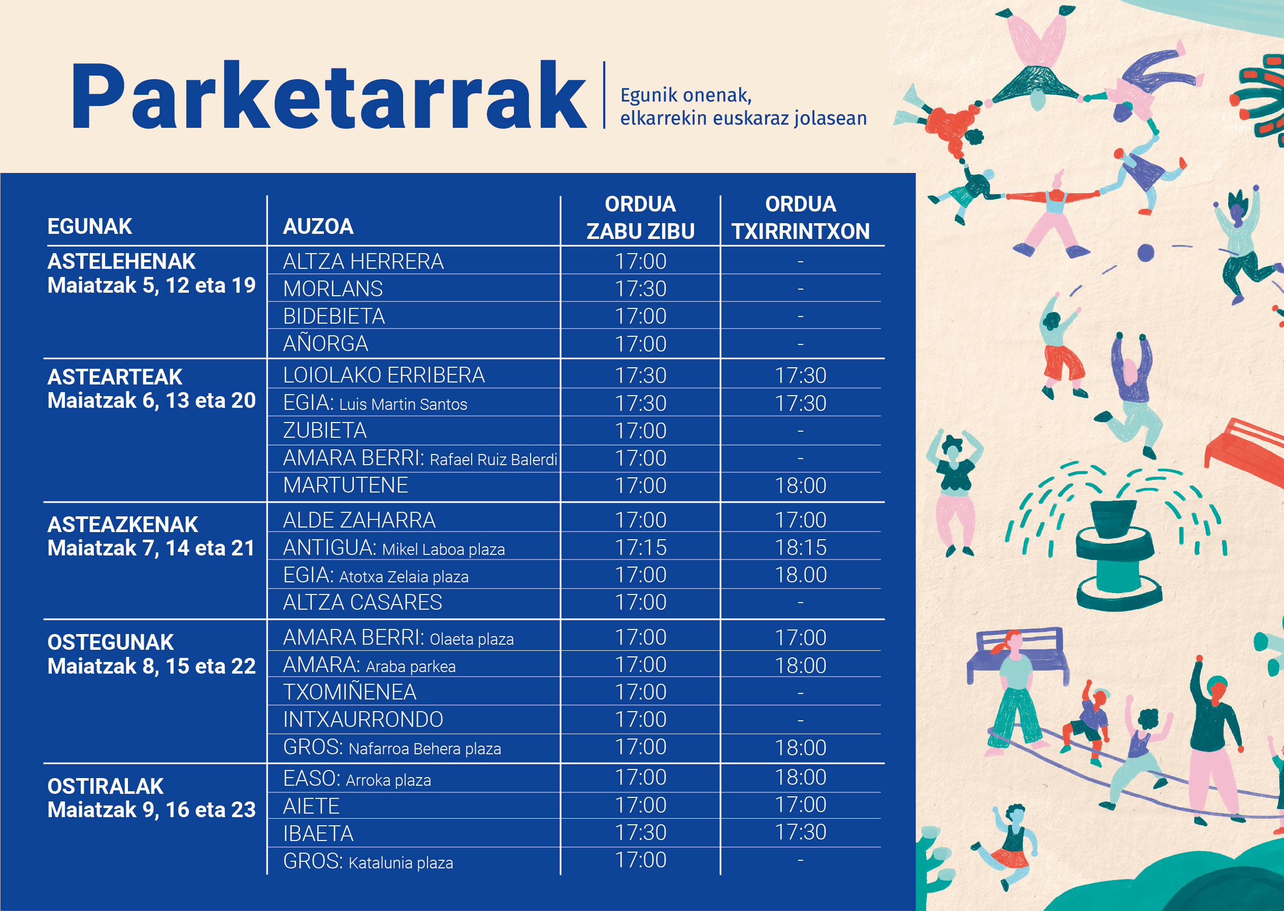 Cuadro con la agenda de la nueva edición de 'Parketarrak'