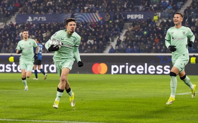 Nico Serrano celebra su gol en Champions League / Athletic Club