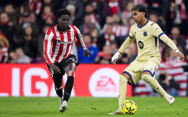 Adama Boiro regresó a la titularidad con la misión de tapar a Manine Yamal. / ATHLETIC CLUB