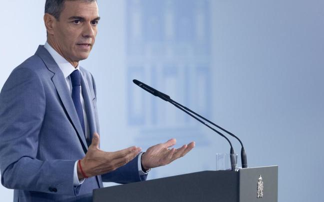 El presidente del Gobierno, Pedro Sánchez, durante la rueda de prensa posterior al Consejo de Ministros.