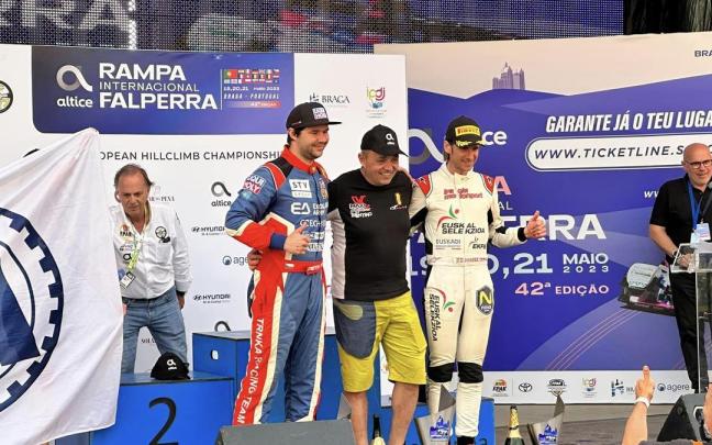 Petr Trnka, Christian Merli y Joseba Iraola, el podio de la Rampa Internacional da Falperra, en Portugal.