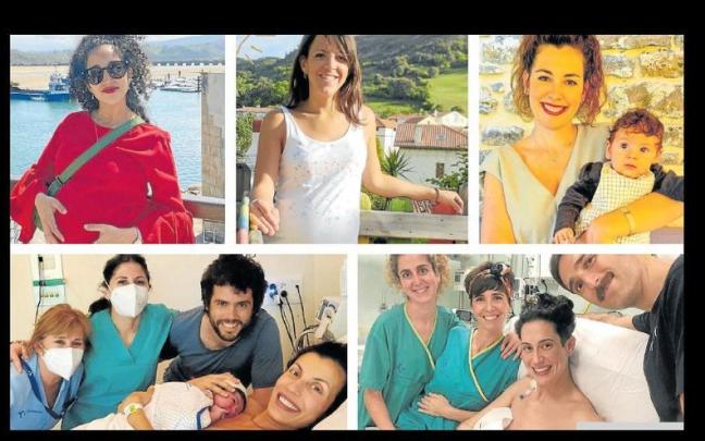 Tres matronas vizcainas que han sido madres, junto a sus hijos, y dos que están embarazadas