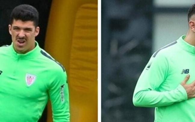 Ander Capa y Aitor Paredes, en distintos entrenamientos en Lezama. Ander Capa y Aitor Paredes, en distintos entrenamientos en Lezama.