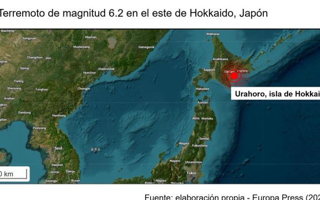 La ciudad de Urahoro, en el este de la isla nipona de Hokkaido, sacudida por un terremoto de magnitud 6,2 en la escala Richter.