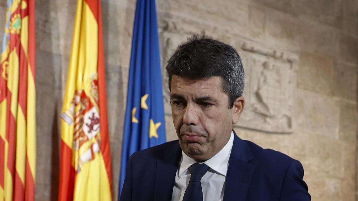 Carlos Mazón en el Palau de la Generalitat tras su dimisión.