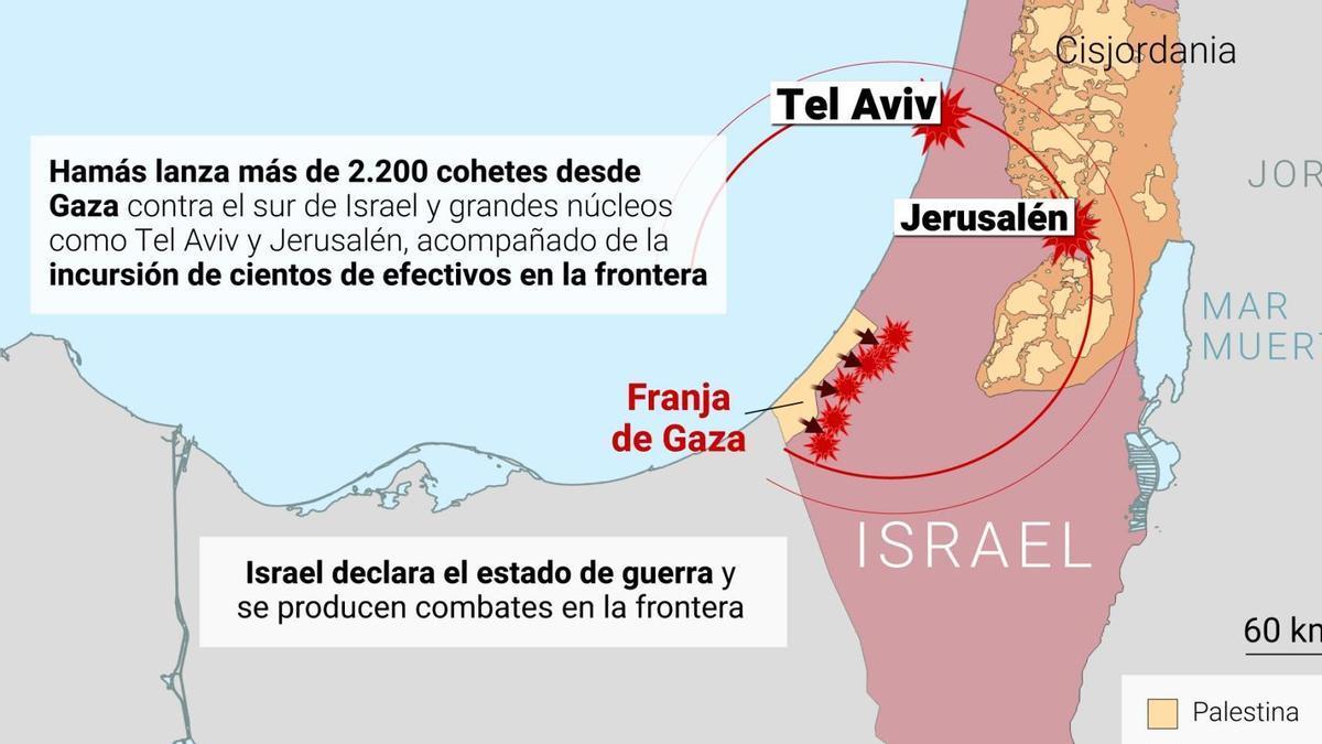 Infografía del ataque del 7 de octubre en la frontera de Gaza con Israel.