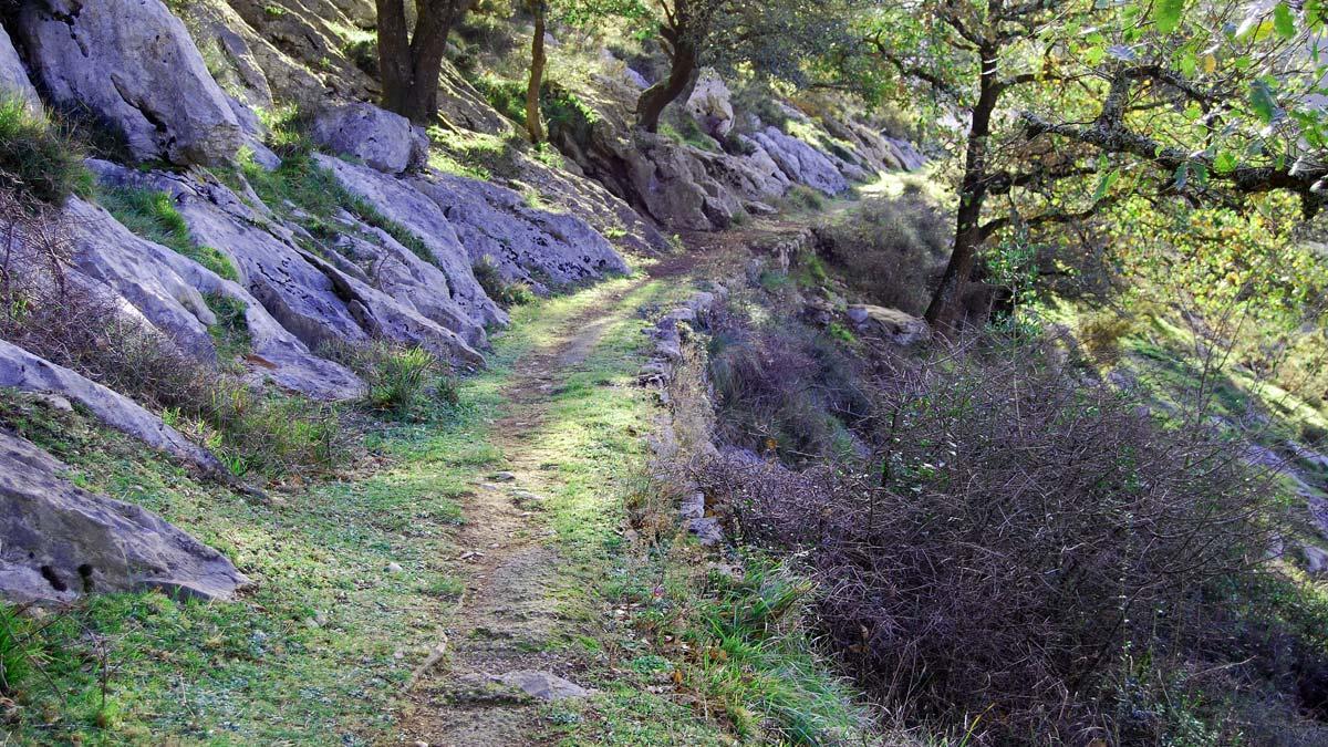 El sendero discurre sobre un viejo canal de agua, deteriorado por el paso del tiempo, y destaca por su belleza paisajistica.