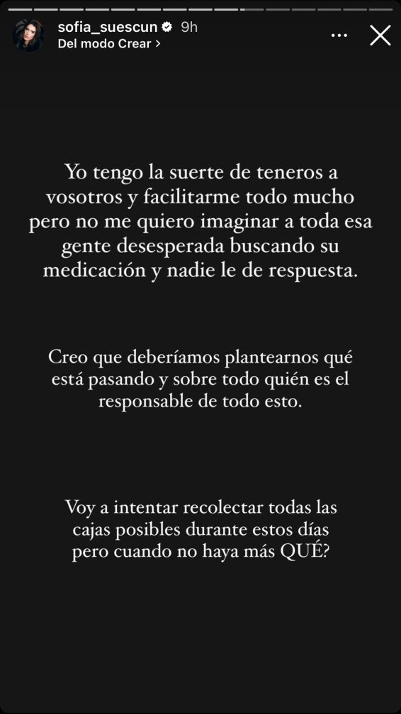 El texto que escribió la 'influencer' en sus stories.