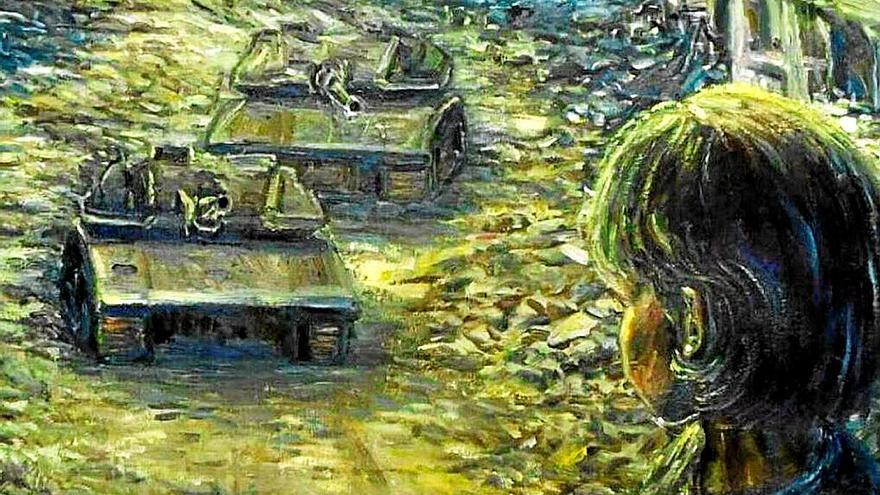 Detalle de uno de los lienzos de la exposición ‘El grito de Gaza’.