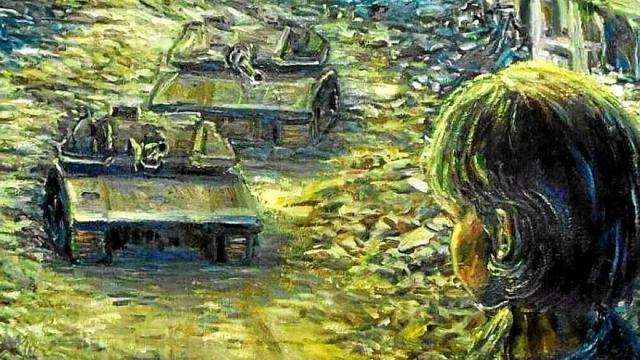 Detalle de uno de los lienzos de la exposición ‘El grito de Gaza’.