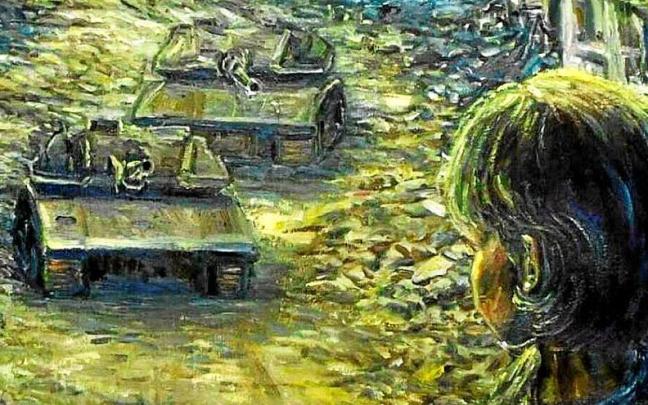 Detalle de uno de los lienzos de la exposición ‘El grito de Gaza’.