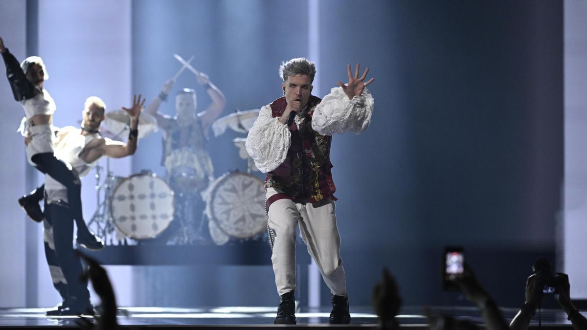 Baby Lasagna, representante croata, durante la primera semifinal de Eurovisión