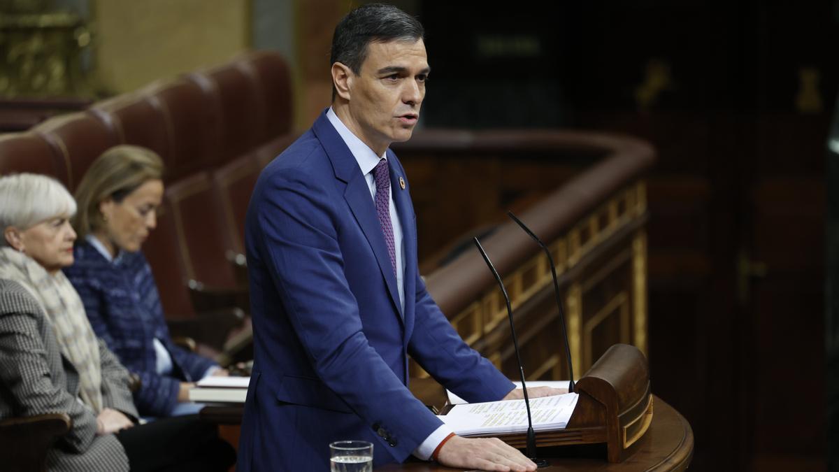 El presidente del Gobierno, Pedro Sánchez, durante una comparecencia en el Congreso.